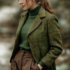 Army Green Vintage Wool Blazer with Ribbon Detail, US 10